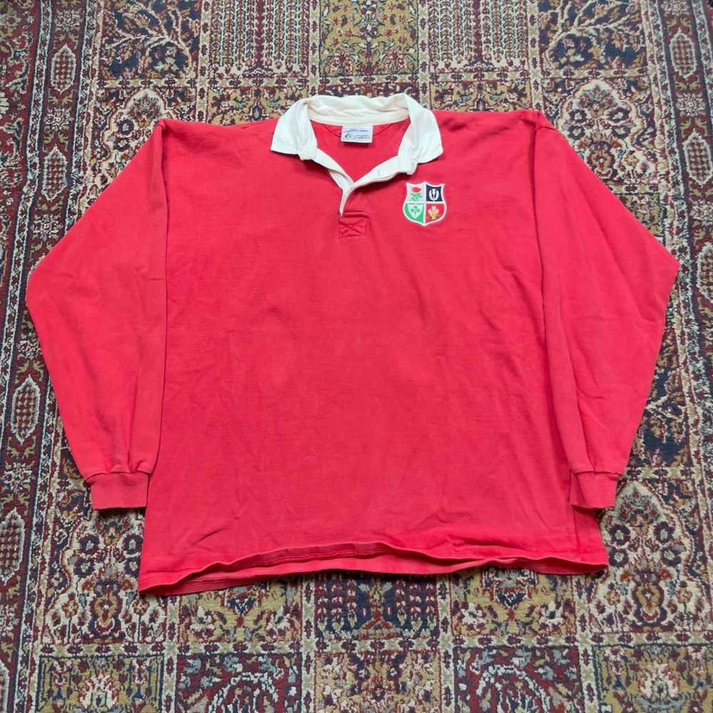 VTG 80s 90s Halbro Rugby Imports Shirt Red British Irish Lions Crest XXL USA